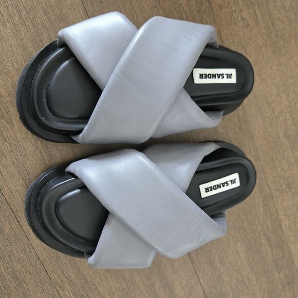 JIL SANDER SANDAL Grey Padded LEATHER CROSS Over STRAP SLIDE SHOES Size 39 New - Picture 2 of 7